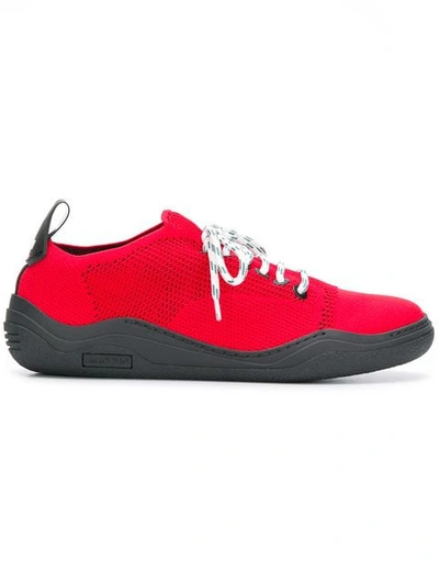 Shop Lanvin Functional Lace Fastened Sneakers In Red
