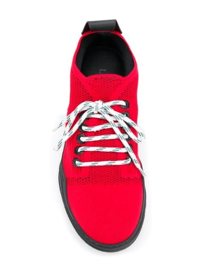 Shop Lanvin Functional Lace Fastened Sneakers In Red