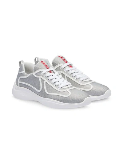 Shop Prada 'bike' Sneakers In F0a0n Silver/white