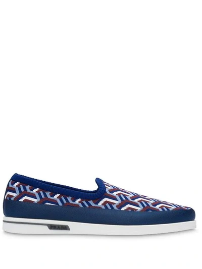 Shop Prada Jacquard Knit Slip-on Sneakers In Blue