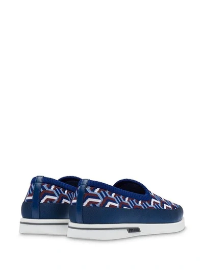 Shop Prada Jacquard Knit Slip-on Sneakers In Blue