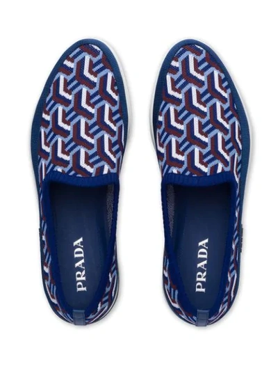 Shop Prada Jacquard Knit Slip-on Sneakers In Blue