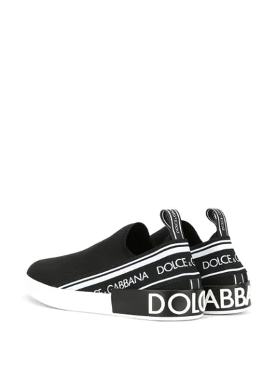 Shop Dolce & Gabbana Slip On Logo Sneakers In Black