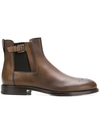 Tod's Buckled Leather Chelsea Boots In Brown