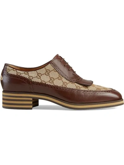 Shop Gucci Leather And Gg Brogue Shoes In Brown