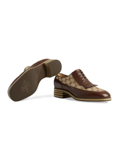 Shop Gucci Leather And Gg Brogue Shoes In Brown