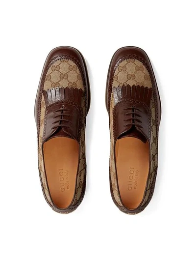 Shop Gucci Leather And Gg Brogue Shoes In Brown