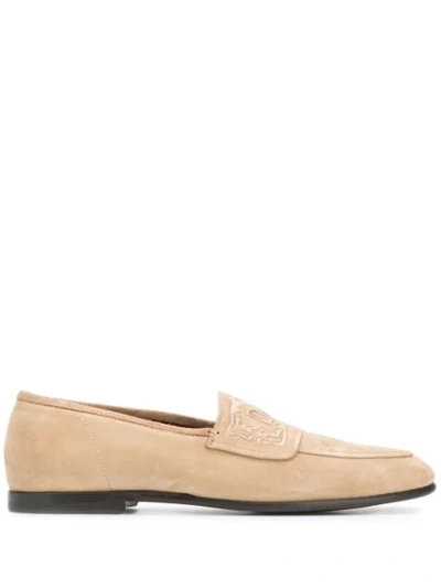 Shop Dolce & Gabbana Embroidered Logo Loafers In Neutrals