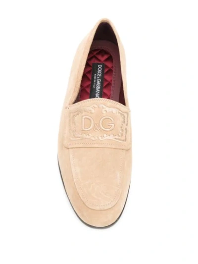 Shop Dolce & Gabbana Embroidered Logo Loafers In Neutrals