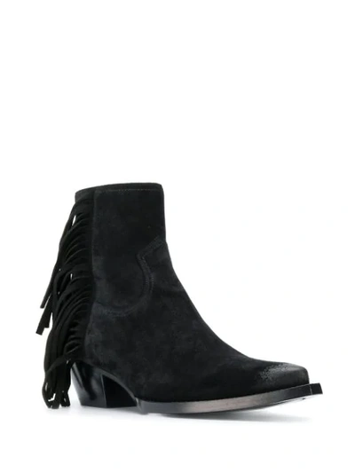 Shop Saint Laurent Lukas Fringed Ankle Boots In Black