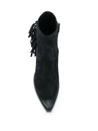 Shop Saint Laurent Lukas Fringed Ankle Boots In Black