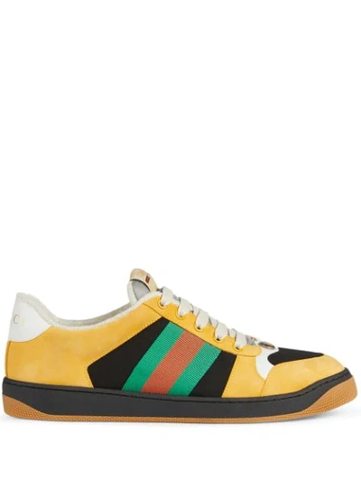 Shop Gucci Screener Sneakers In Suede In Yellow