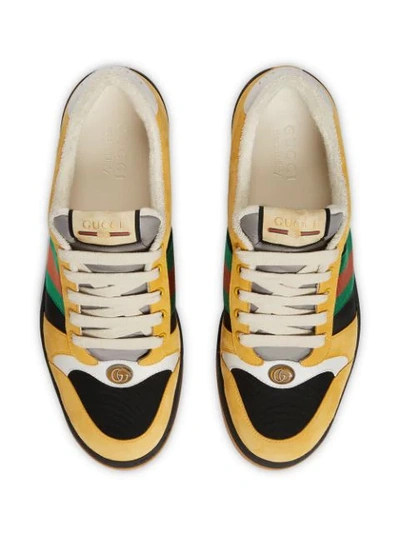 Shop Gucci Screener Sneakers In Suede In Yellow