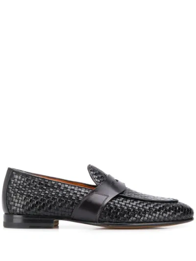 Shop Santoni Woven Loafers In Black