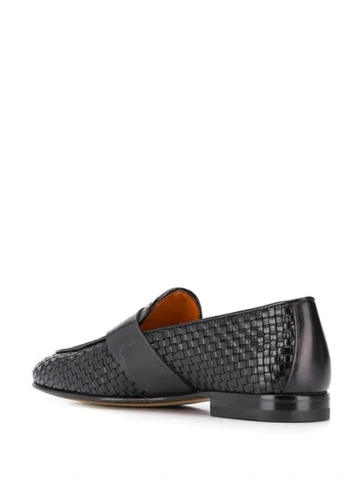 Shop Santoni Woven Loafers In Black