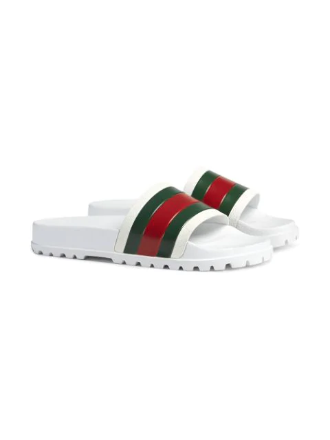 white gucci pool slides