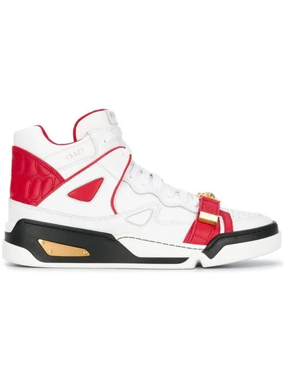 Shop Versace Medusa Mid-top Sneakers In Dwr3t-white/geranio