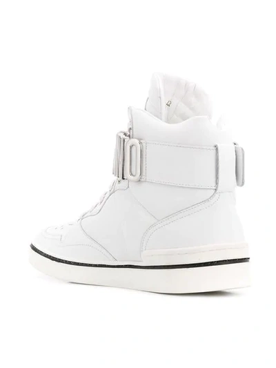Shop Moschino Logo Plaque Hi-top Sneakers In White