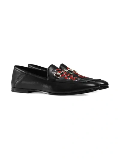 Shop Gucci Leather Loafers With Kingsnake In Black