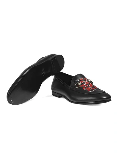 Shop Gucci Leather Loafers With Kingsnake In Black
