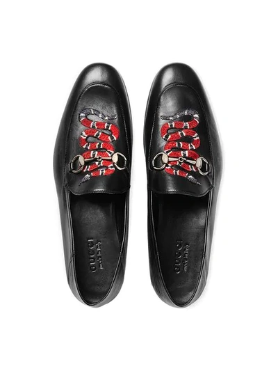 Shop Gucci Leather Loafers With Kingsnake In Black