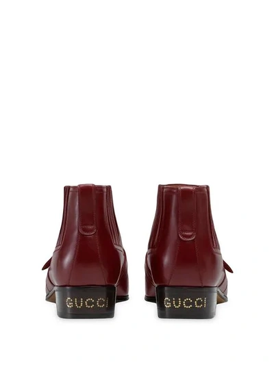 Shop Gucci Leather Ankle Boot With G Brogue In Red