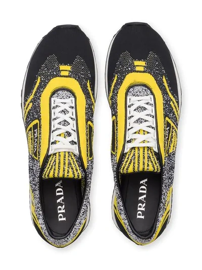 Shop Prada Low-top Fabric Sneakers In Yellow