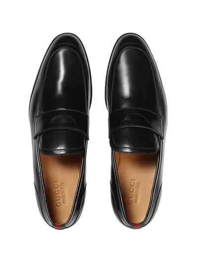 Shop Gucci Leather Loafer With Web In Black