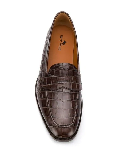 Shop Etro Textured Loafers - Brown