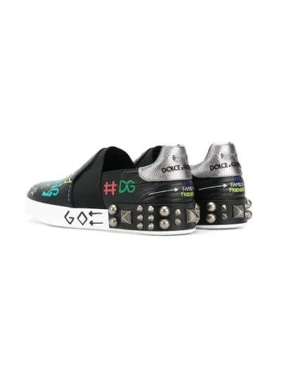 Shop Dolce & Gabbana Portofino Slip-on Sneakers With Mural Print In Black