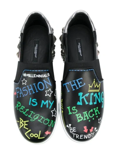 Shop Dolce & Gabbana Portofino Slip-on Sneakers With Mural Print In Black