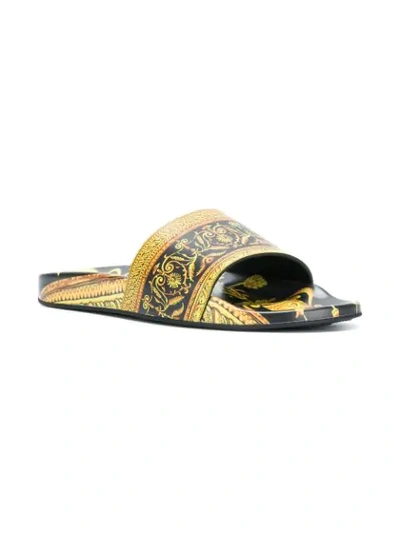 Shop Versace Baroque Print Slides In Yellow