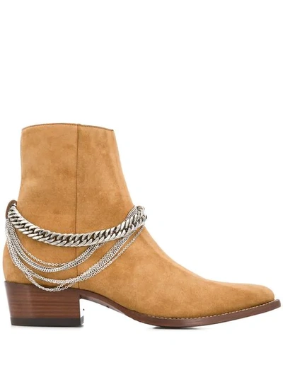 AMIRI CHAIN DETAIL ANKLE BOOTS - 棕色