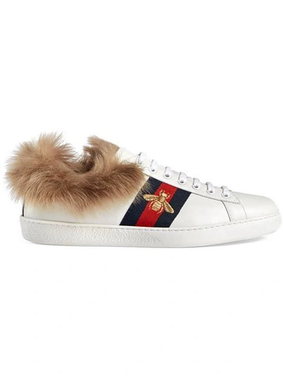Shop Gucci Ace Sneaker With Fur In White