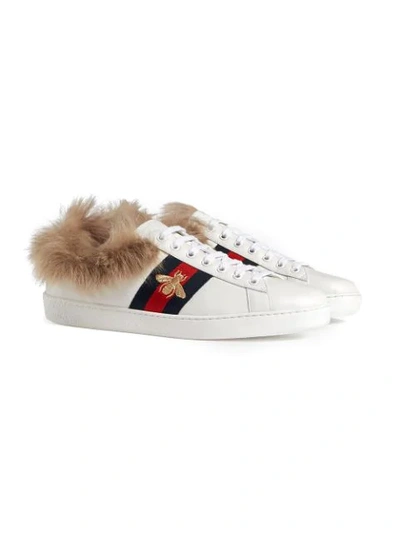 Shop Gucci Ace Sneaker With Fur In White