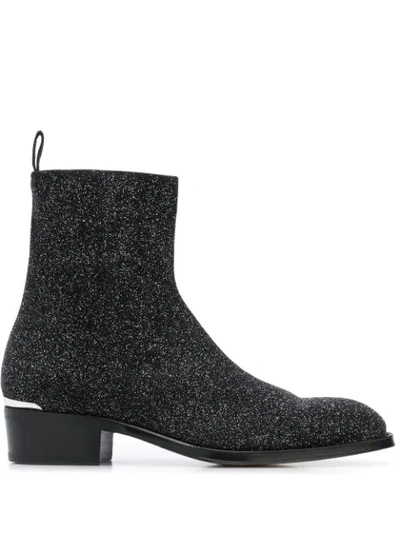 ALEXANDER MCQUEEN GLITTERED ANKLE BOOTS - 黑色