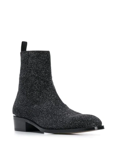 ALEXANDER MCQUEEN GLITTERED ANKLE BOOTS - 黑色