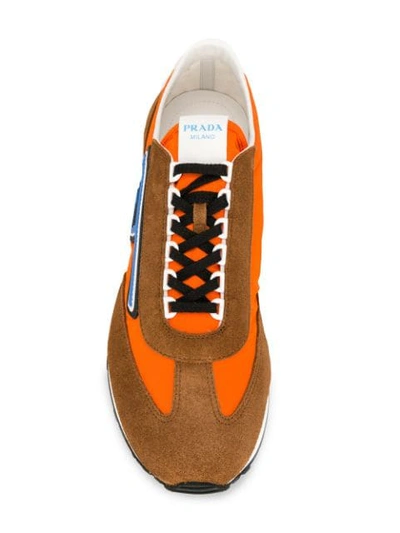 Shop Prada Panelled Sneakers In Brown ,orange