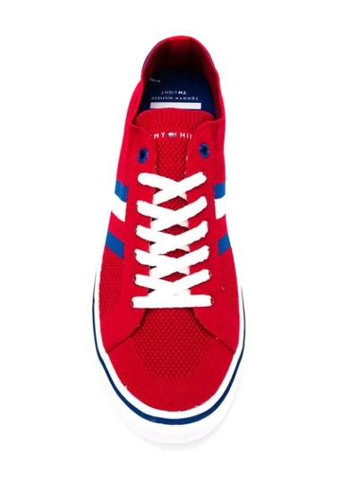 Shop Tommy Hilfiger Knitted Low Top Sneakers In Red