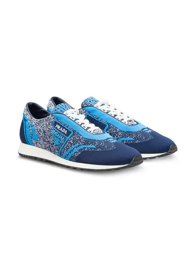 Shop Prada Low-top Fabric Sneakers In Blue