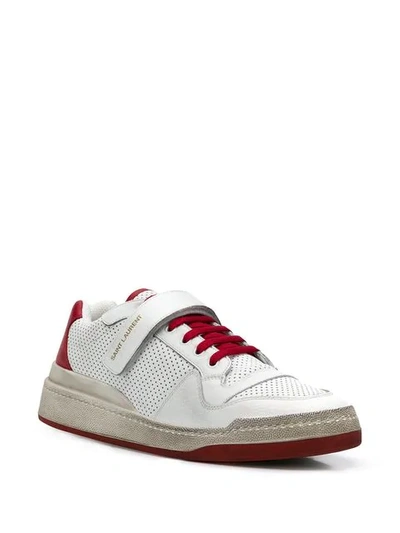 Saint Laurent Men's Travis Leather Grip-strap Sneakers In White