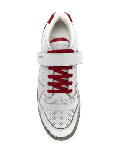 Saint Laurent Men's Travis Leather Grip-strap Sneakers In White