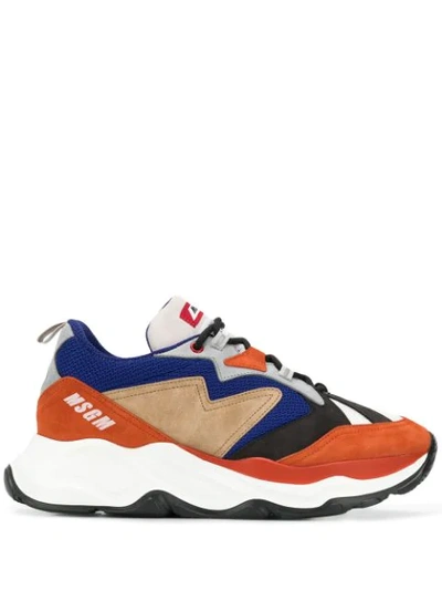 Shop Msgm Colour Block Sneakers In Orange