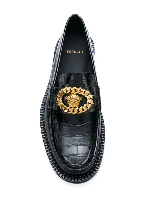 mock croc medusa chain loafers