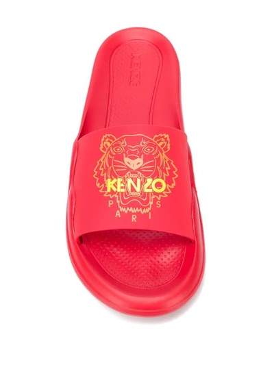 Shop Kenzo Tiger Pool Slides In Red