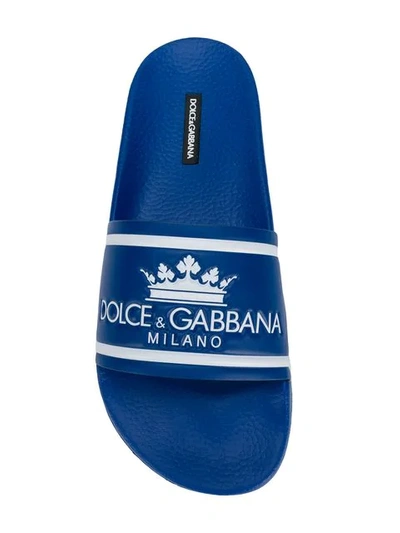 Shop Dolce & Gabbana Crown Logo Slides In Blue