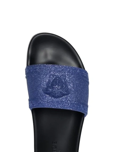 Shop Versace Glittered Medusa Logo Slides In Blue