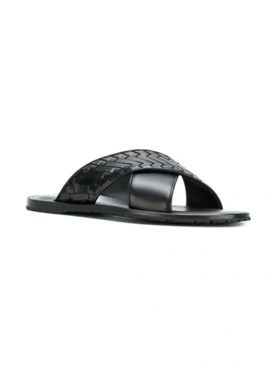 Shop Bottega Veneta Nero Intrecciato Calf Sapa Crisscross Sandal In Black