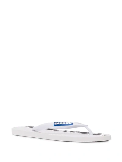 Shop Diesel Logo Flip Flops In White