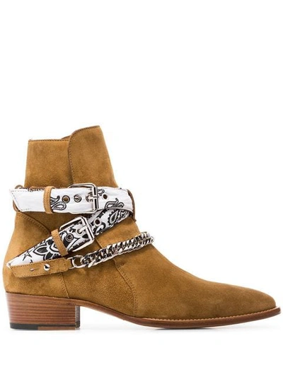 Shop Amiri Bandana Buckle Boots In Brown